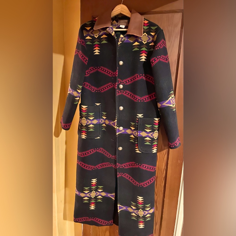 RARE Vintage Pendleton long blanket coat with leather collar